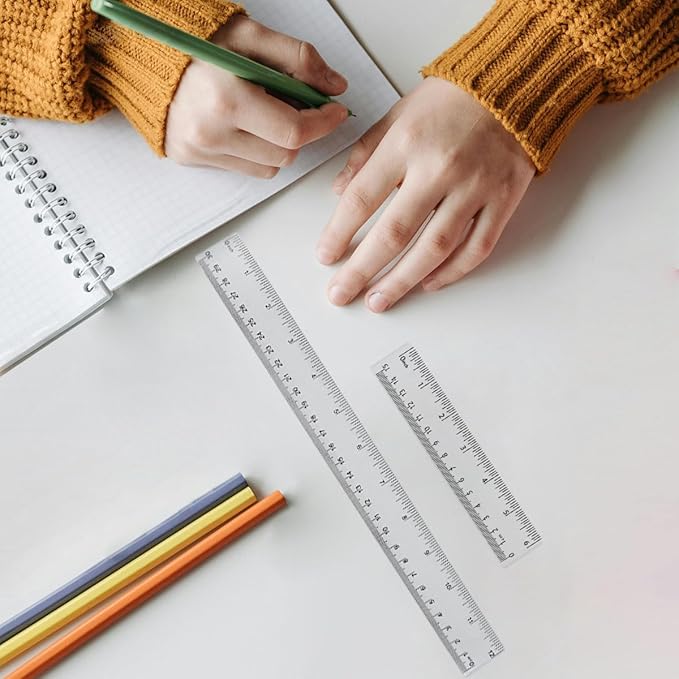4 Pack Clear Plastic Straight Rulers, Clear Ruler Bulk, Transparent Ruler with Centimeters and Inches, for Class, Office (12 inch)