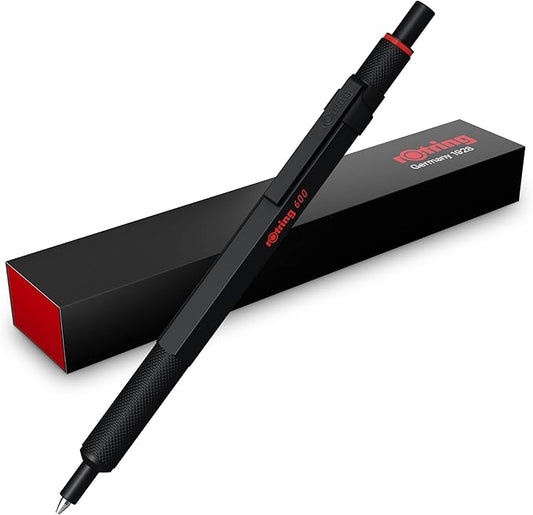 Rotring 600 Gel Pen | 0.55 mm | Black Ink | Black Metal Body Pen | Non-Slip Knurled Grip & Hexagonal Barrel | Refillable
