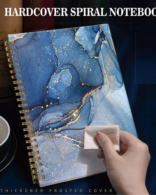 Spiral Journal Notebook,A5 Hardcover Lined Journals for Women Girl 6 x 8.3 in,120 Pages Thick Paper,Cute College Ruled Writing Notebook for Gifts Office Work School(Blue Marble)