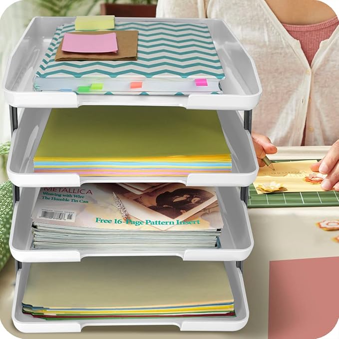 Acrimet Traditional 4 Tier Letter Tray, Front Load Design, A4 Letter Size, Desktop Organizer (Plastic) (White Color)