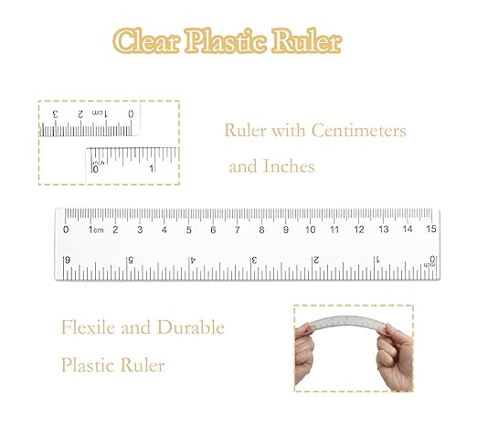 2 Pack 6 inch Clear Plastic Ruler, 15 cm Straight Rulers, Transparent Measuring Tools, Drafting Tools, Flexible Ruler with Inches and Centimeters for School and Office Supply