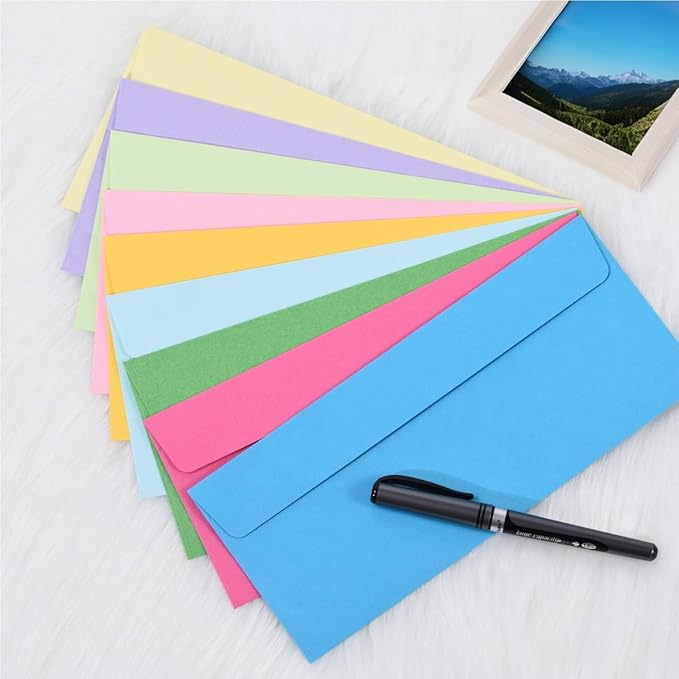 200 Pack #10 Business Envelopes, Self Seal Standard Envelopes for Office Checks, Business Letter Mailing, Invoices, Invitations, 4 1/8 x 9 1/2 Inches (Ten Colors, 4.13 x 9.49)
