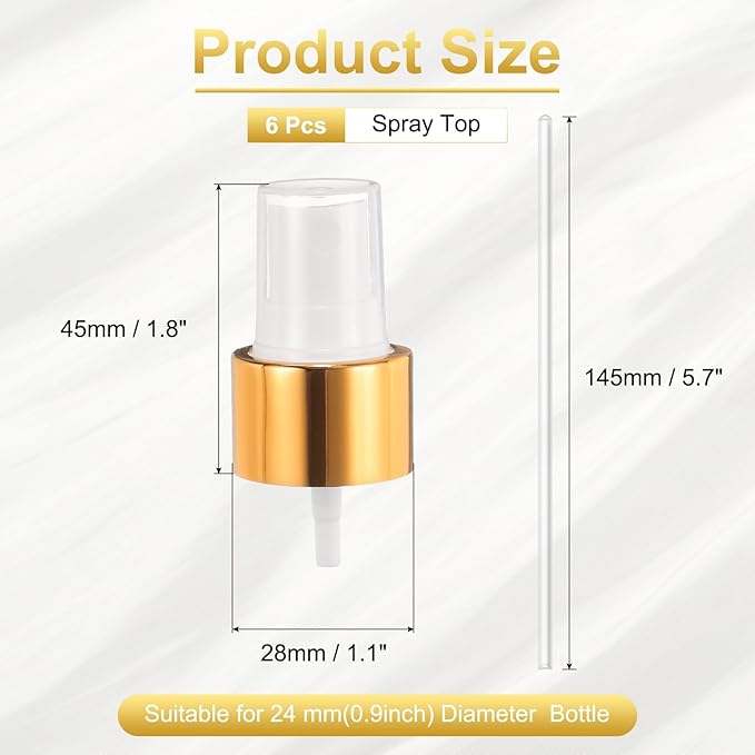 uxcell 6 Pcs Gold White Spray Top, 24/410 Fine Mist Sprayer Reusable Replacement Spray Bottle Pump Plastic Top for Cosmetic Perfume and Body Sprays Bottle