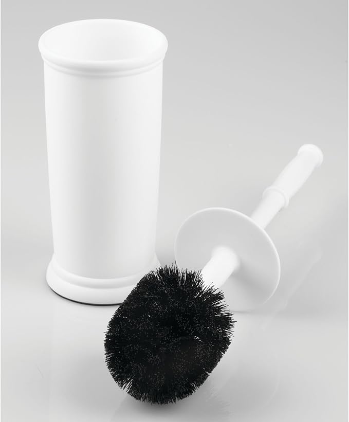 mDesign Toilet Bowl Brush and Holder - Covered Bathroom Brush - Standing Scrubber in Modern Holder - Compact, Space Saving, Deep Cleaning - White