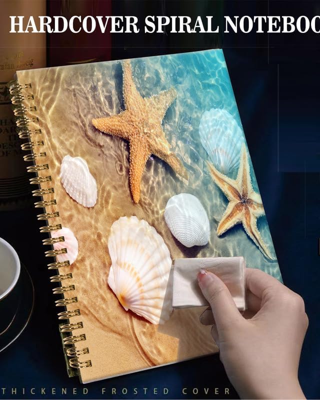 Spiral Journal Notebook,A5 Hardcover Lined Journals for Women Girl 6 x 8.3 in,120 Pages Thick Paper,Cute College Ruled Writing Notebook for Gifts Office Work School(Starfish Seashell)