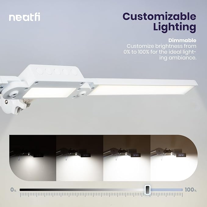 Neatfi LED Desk Lamp, Dimmable Desk Light with 360 SMD LEDs, 30W, CRI 95, Adjustable Color Temperature, Task Lamp for Home, Office, and Workbench (CCT, White, 41 Inches)
