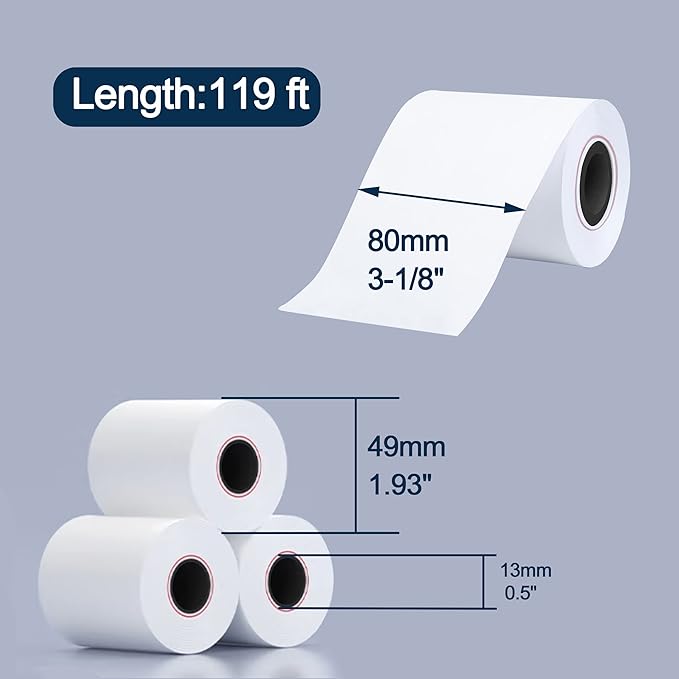 MFLABEL 3-1/8" x 119' Thermal Receipt Papers Rolls - 10 Rolls for 80mm Thermal POS Printer