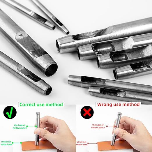 WUTA 15Pcs Hollow Punch Leather Hole Punch Cutter 0.5mm-10mm Round Punch Tool Set, Leather Craft Working Kit for Leather, Watch Band, Fabric, Plastics, Gasket Belt