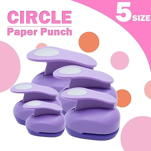 Circle Punch Paper Hole Puncher Set - 5PCS Round Paper Punches, Handmade Scrapbook Puncher for Paper Craft, Hole Punches for Cardstock,Gift Wrapping,Greeting Cards (2In/1.5In/1In/0.6In/0.3In)
