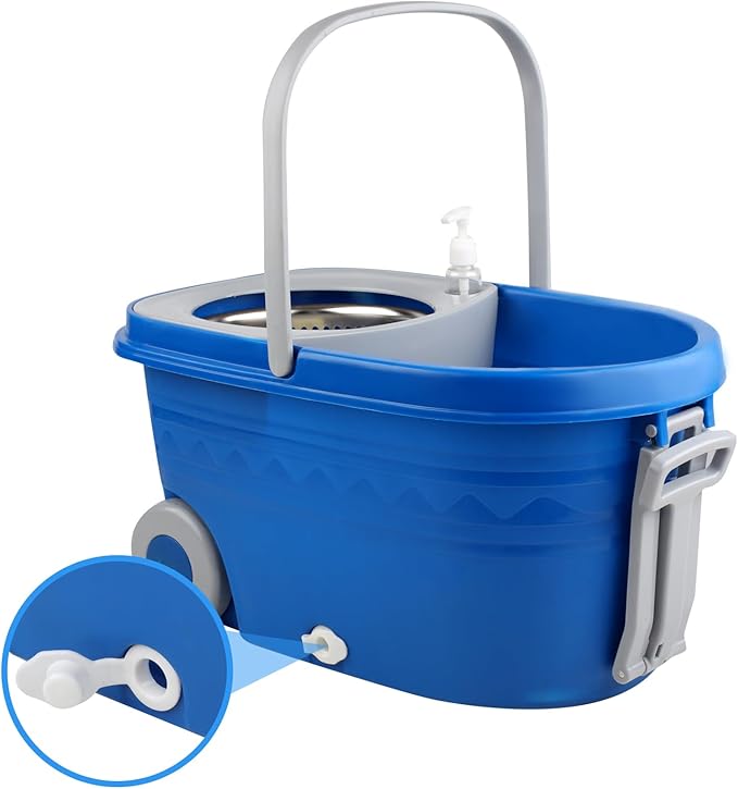 Mop and Bucket with Wringer Set 25QT，Stainless Steel Deluxe 360 Spinning Mop Bucket Floor Cleaning System with 3 Microfiber Replacement Head Refills, 2X Wheel for Home Cleaning with Drain Plug