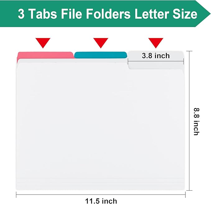 18pack White File Folders,1/3 Cut Tab with Assorted Positions,Letter Size,Great for Organizing and Easy File Storage