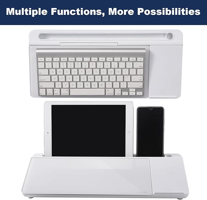 Small Glass Desktop Whiteboard Dry-Erase-Board - Computer Keyboard Stand with Wireless Charger White Board Surface Pad with Drawer, Desk Organizers with Accessories for Office, Home, School Supplies