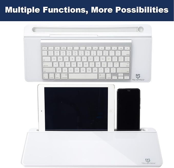 TSJ OFFICE Small Desktop Whiteboard -Glass Dry Erase Board Computer Keyboard Stand White Board Surface Pad with Drawer, Desk Organizers with Accessories for Office, Home, School Supplies