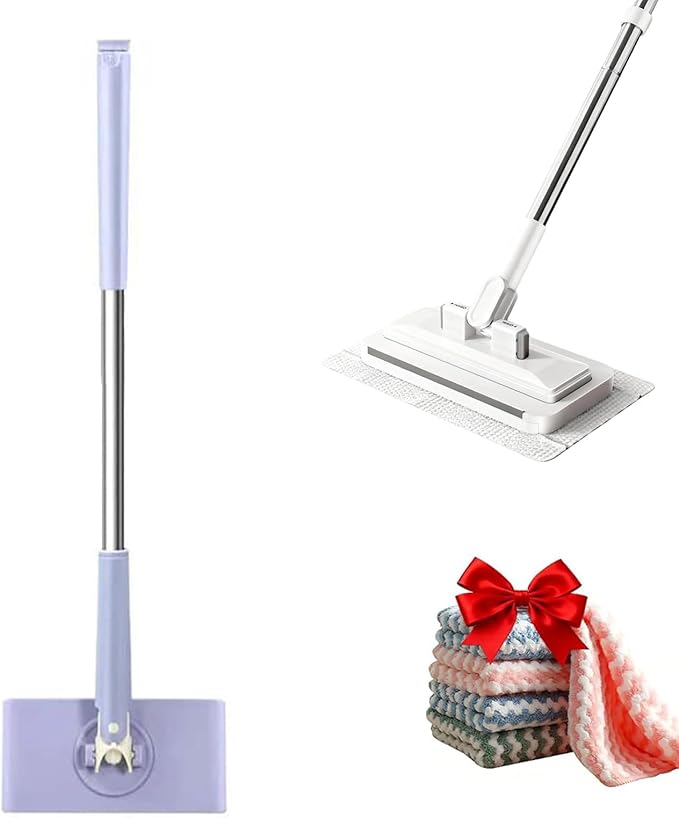 Convenient Cloth Changing Mini Mop + Magic Cleaning Cloth*6, Zero Touch Snap Grip Mini Mops for Wet & Dry Cleaning, Lightweight Snap for Corners (36in - P + Cloth*6)