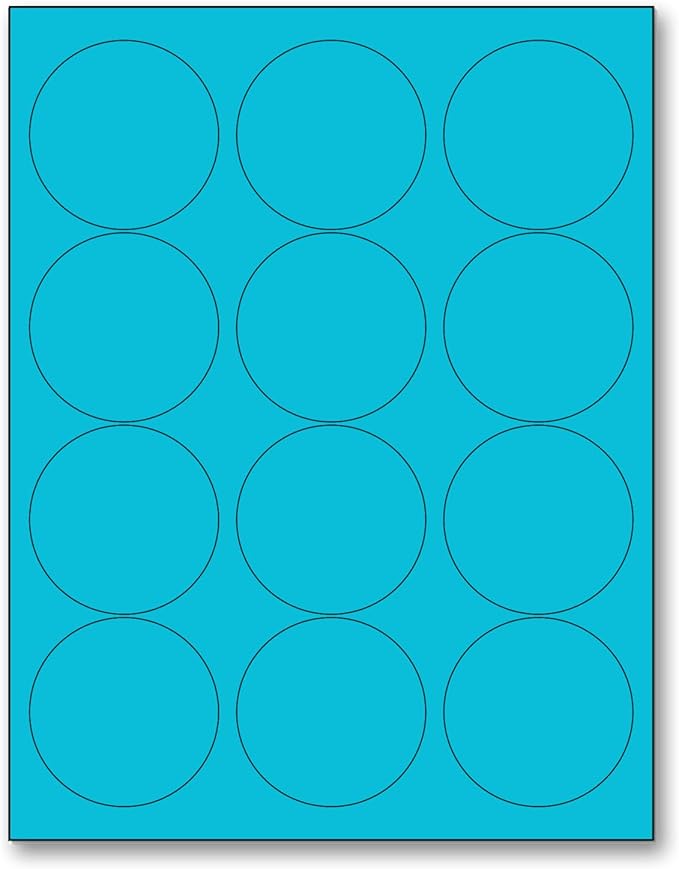 NextDayLabels - 8-1/2 x 11 Neon Color High Light Fluorescent Labels for Laser & Inkjet Printer (Blue Fluorescent, 2.5" Round - 12 Per Page | 1200 Labels)
