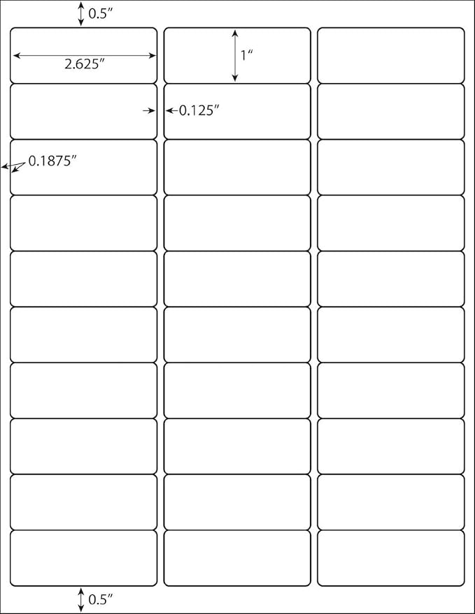 30 UP Shipping Address Labels for Inkjet Printers 1" x 2-5/8", Pack of 7500 Labels