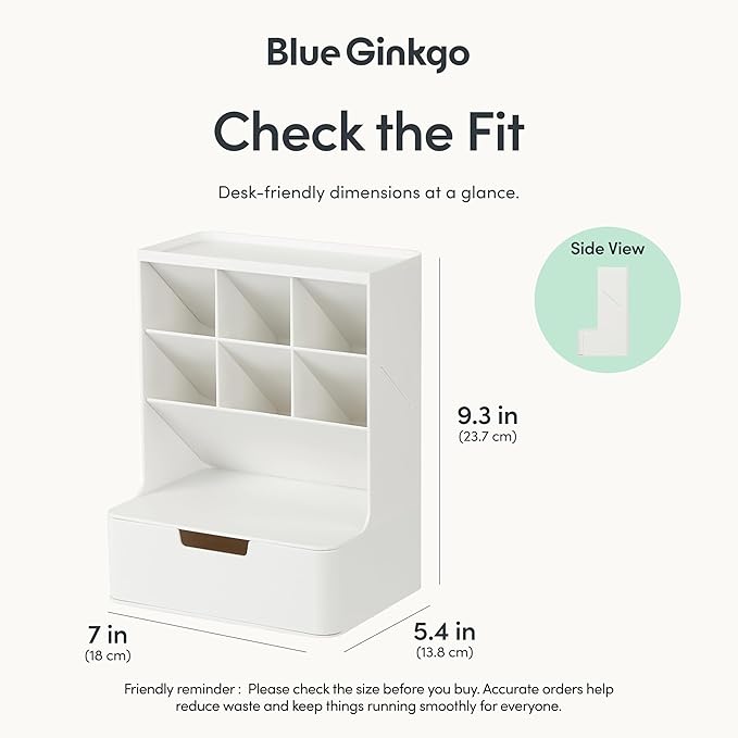 BLUE GINKGO Hive Desk Organizer – Vertical 6-Compartment, Full-drawer Storage – Space-Saving Pen Holder, Stationery Storage – Organizer for Office, School Supplies, Makeup (Made in Korea, White)