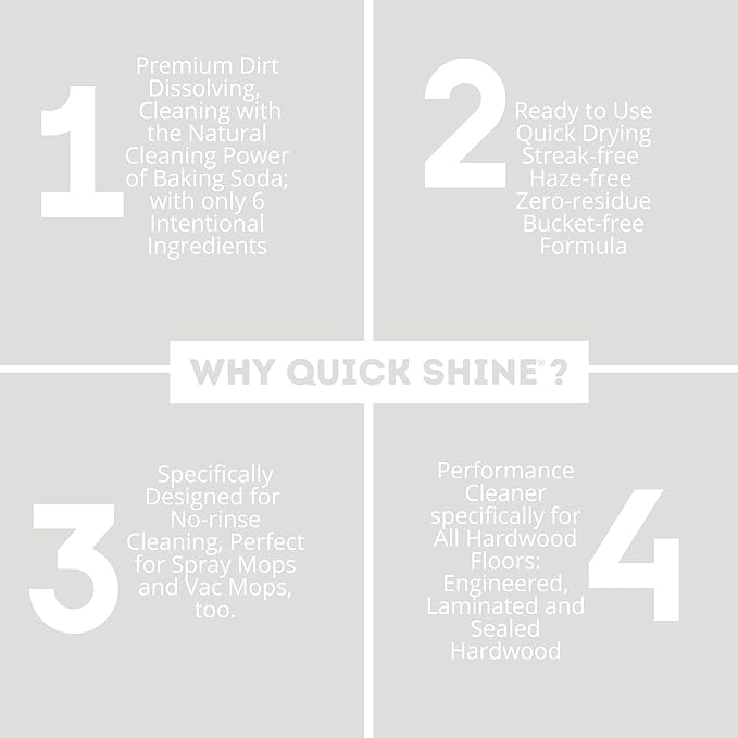 Quick Shine Hardwood Floor Cleaner Daily Care 24oz | Naturally Cleans Dirt & Scuff Marks | Dirt Dissolving, Streak Free, No Rinse & Ready to Use | Spray, Wipe, Done! | Safer Choice Cleaner