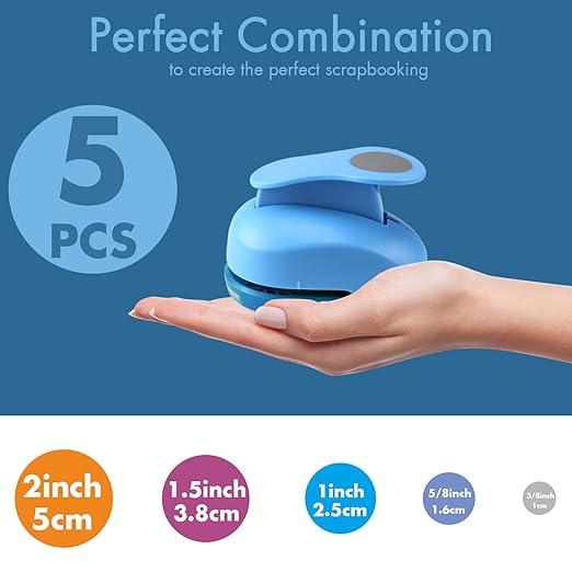 MyArTool Circle Hole Punch Set, 3/8 Inch, 5/8 Inch, 1 Inch, 1.5 Inch, 2 Inch, 5 Different Size Circle Paper Punch for Scrapbooking, Card Making, DIY Photo Albums, Gift Tags, Homemade Confetti