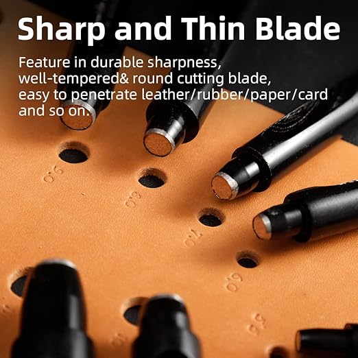 WUTA Black Round Hole Punch Leather Hollow Punch Steel Watches Belts Scrapbooking Paper Leather Tools for Watch Band, Fabric, Plastic 6+8+10+12mm+15mm (5pcs)