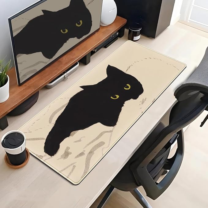 Cute Cat Keyboard Pad Desk Mat Cat Mouse Pad XL Desk Anime Mat Large Gaming Mouse Pad for Desk Decor Laptop Computer Desk Home Office for Girl with Stitched Eges 31.5x11.8 in