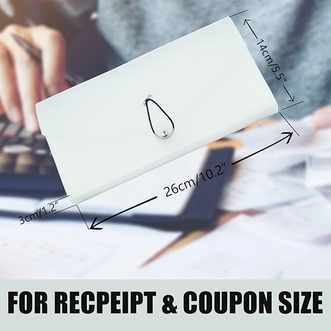 Small Accordion File Organizer - 13 Pocket Expanding Folder for Receipts, Bills, and Envelopes - Money Saving Binder (White)