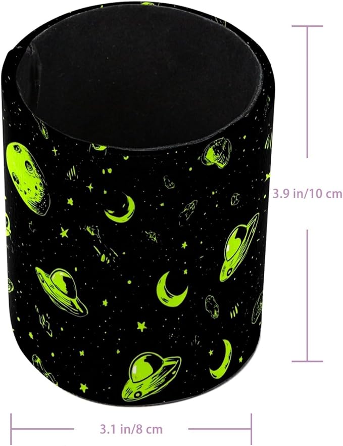 Leather Pen Holder for Desk Alien Moon Spaceship Pencil Cup Desktop Organizer Makeup Brush Holders Office Supplies for Home, Kids & School