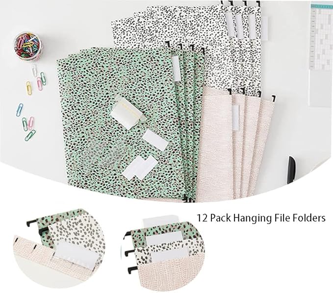 12 Pack Hanging File Folders Filing Cabinet Organizer Letter Size 1/5 Cut Adjustable Tabs Decorative for Home Office School Classroom, Leopard Print 9.3'' x 12.8''…