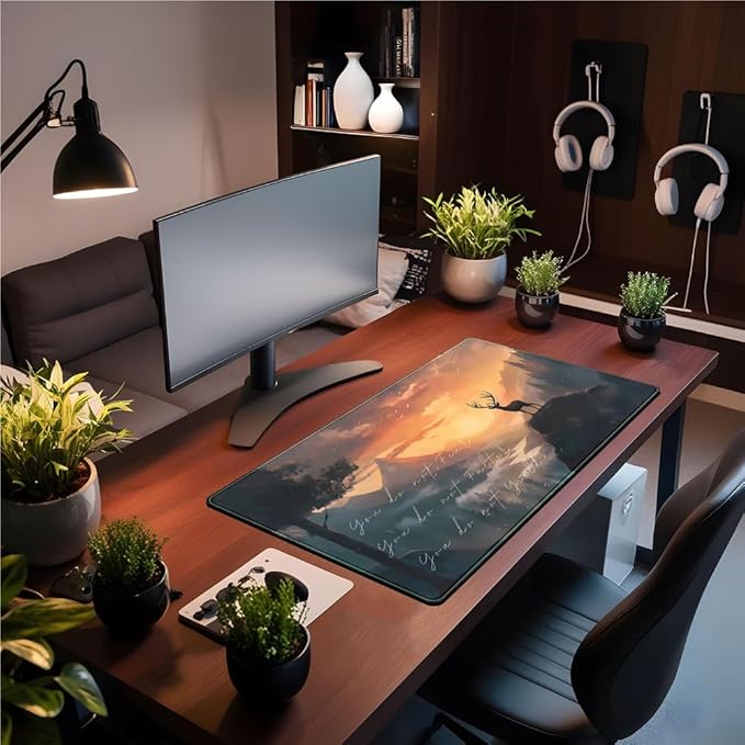 Misty Forest Desk Pad Mat Anime Mouse Pad Gaming Playmat, Large Mouse Pad Deer Desk Mouse Laptop Keyboard Pad Computer Mats for Desktop Full Desk Mouse Pads Office Desk Game(31.5x15.8 in)