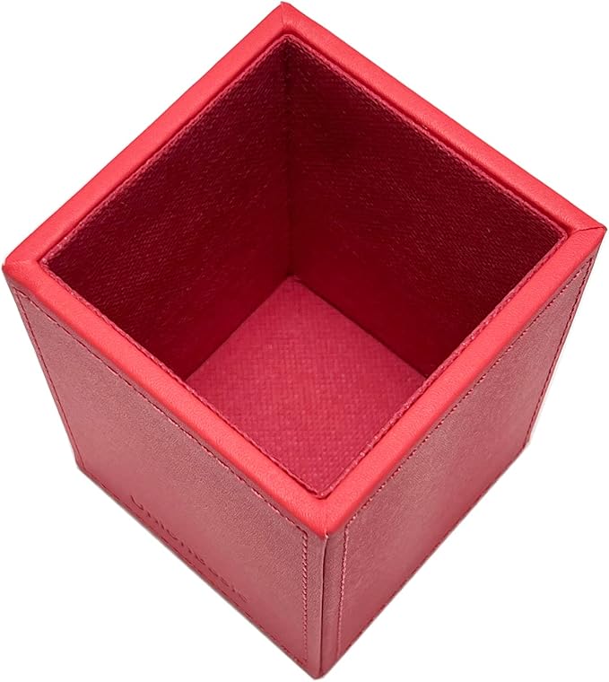 UnionBasic Square Pen Holder, Leather Pencil Cup, Desktop Caddy Stationery Organizer, Red