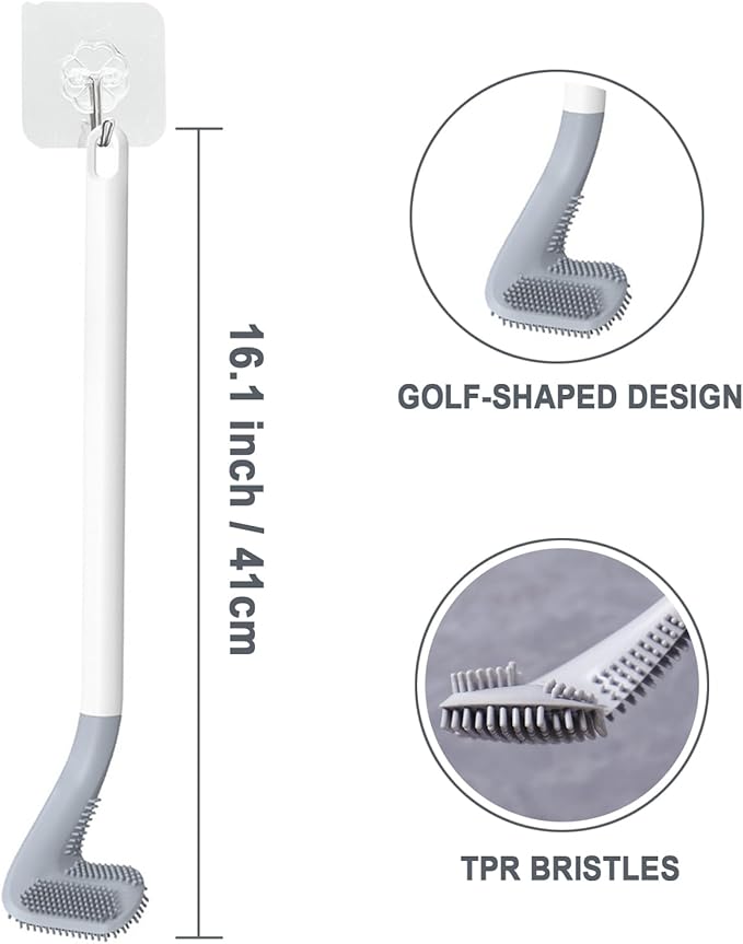 Xemnys Toilet Brush, Deep Cleaner Silicone Toilet Brushes with Long Handle, Toilet Rim Corner Crevice and Tile Grout Groove Gap Cleaning Brush for Home, Bathroom, Shower, Small Spaces