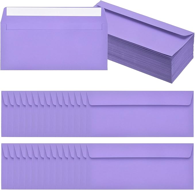 PATIKIL 100 Pack Dark Purple #10 Business Envelopes, Colored Self Seal Letter Size Envelopes for Business Mailing Office Checks Invitation, 4-1/8 x 9-1/2 Inches
