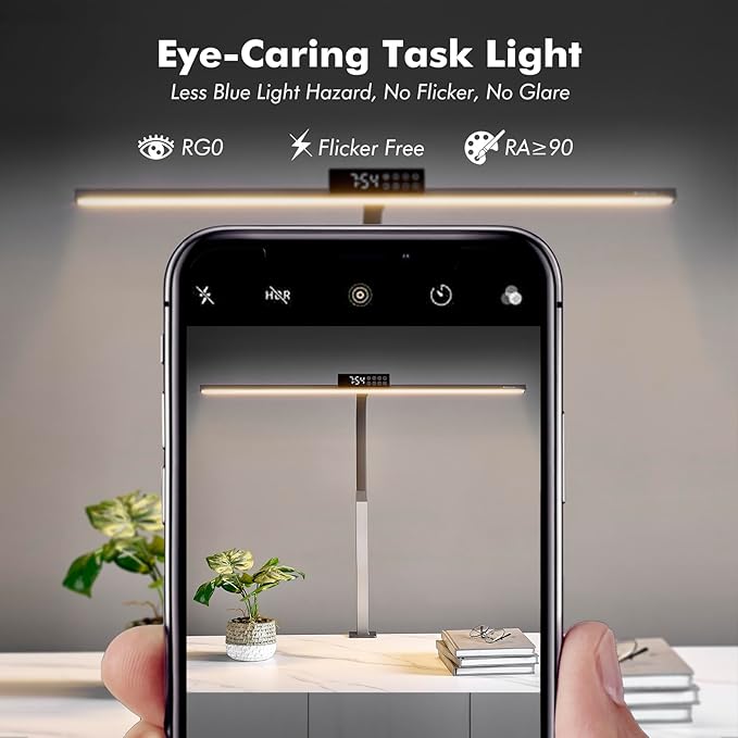 G Keni 3400 Lumen Architect Desk Lamp with Clock for Home Office, 31.5″W x 27″H, Ultra Bright Auto-Fill Brightness Desk Lamps with Timer, Gooseneck Touch LED Light for Work/Study/Read (Clamp)