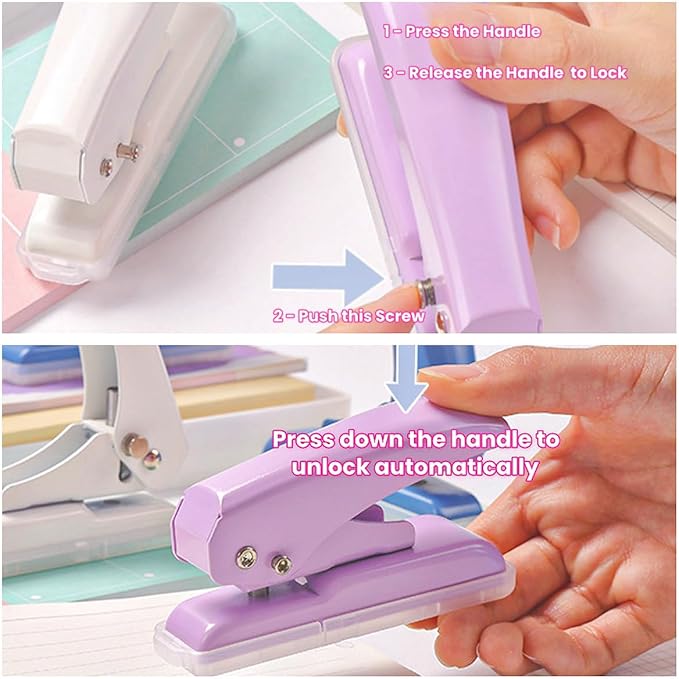 Heavy Duty Single Hole Punch, 40 Sheets Capacity Hole Puncher Single Small Hole Punch One Hole Puncher for Crafts Paper Cards Tags Scrapbook-1/4 inch Hole, Blue