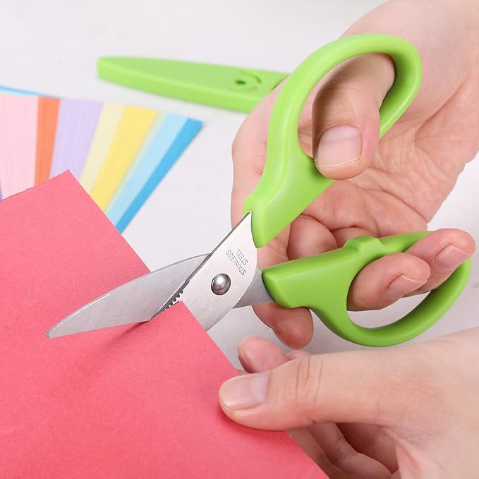 6 inches Multipurpose Scissors, Stainless Steel Sharp Basic Shears for School Office Home Kitchen Household Craft Supplies w/Protective Cover, Comfort Grip Green
