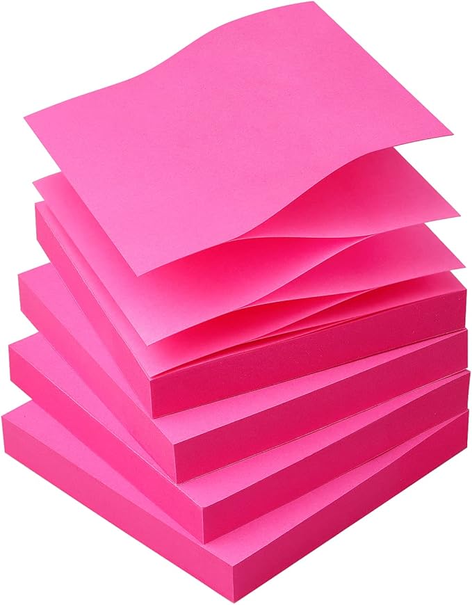 Sticky Notes 3x3 Pop Up Self-Stick Notes Pads with Bright Colors, Easy to Post for Office, School, Home, 4 Pads/Pack, 90 Sheets/Pad (Rose Red)
