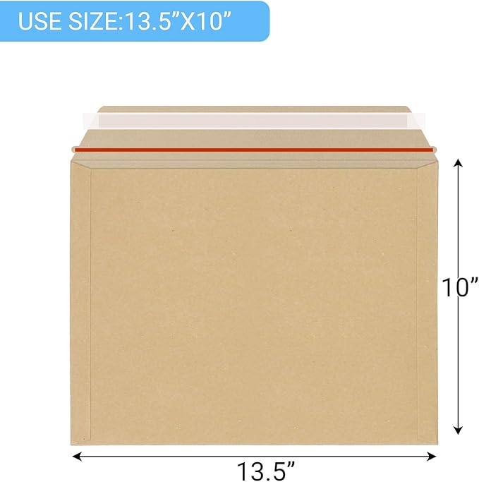 25 Pack 10x13.5 inch Kraft Rigid Mailer Self Seal Photo Document Mailers, Stay Flat Kraft Cardboard Envelopes Photography Mailers for Papers,Photos, Document