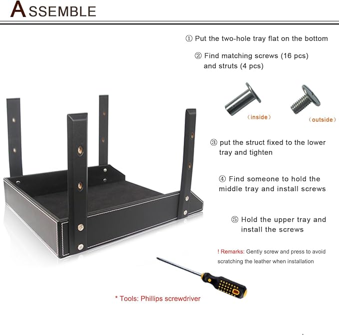 KINGFOM Letter Tray, Leather Paper Organizer Tray, Wooden Desk File Holder, Desktop File, Stackable Magazine Holder, Mail Sorter, Great for Home or Office - 3 Level Black