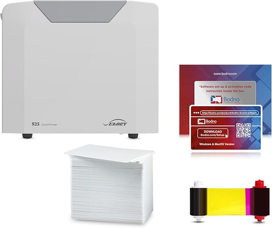 Bodno Seaory S25 Single Sided ID Card Printer & Complete Supplies Package ID Software - Bronze Edition