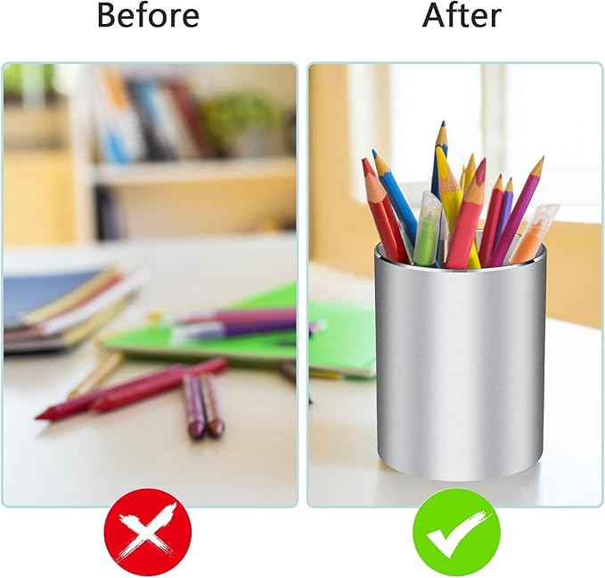Pen holder, aluminum alloy waterproof pen holder, desktop simple and modern minimalist, multifunctional office supplies for families, kids and schools silver