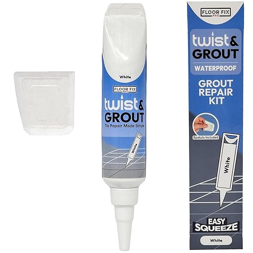 Floor-Fix Pro - Twist & Grout Repair Kit - Premixed & Waterproof Fast Tile Grout Reviver - Bathroom, Shower, Kitchen (White, 8.8 Fl Oz)
