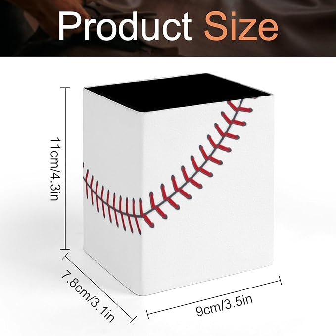 Square Pen Holder & Pencil Organizer for Desk - Office Storage Organizer, Markers/Makeup Brushes/Scissors Holder, Compact Desk Decor Accessories for Home Classroom School(Baseball Design)