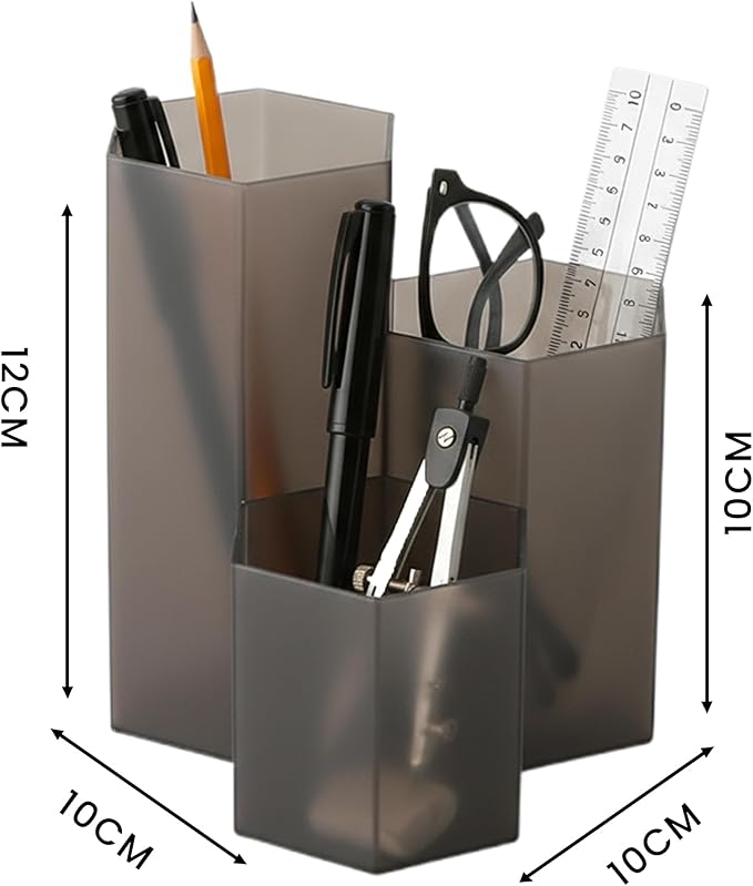 Black Pen Holder for Desk | 3 Compartment Organizer Desk for Pen, Pecils, Makeup Brushes, Tooth Brushes | Cute Pencil Cup Desk Organizers and Accessories for Office, Home, Classroom, Teacher Desks