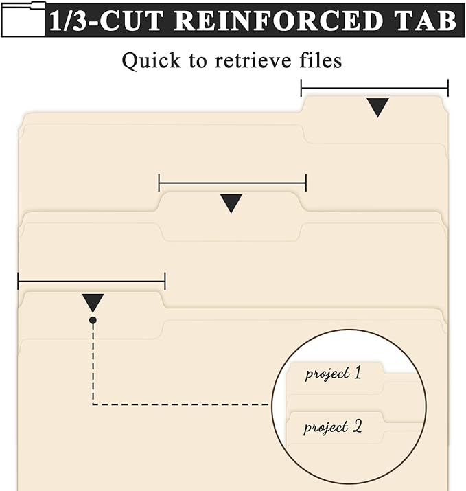 Manila Folders 8.5 x 11 | 1/3 Cut File Folders Letter Size | Manilla File Folders 8.5 x 11 Pack of 100 | Paper Folders for Documents, Business, School, Classroom and Office Supplies.