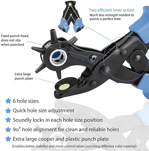 Belt Hole Puncher with 240 Sets of Leather Rivets - Updated Hole Sizes Puncher for Belt, Watch Band, Strap, Dog Collar, Saddle, Shoes, Fabric, DIY Home or Craft Project