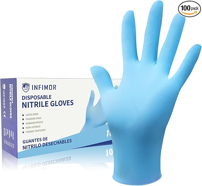 Disposable Nitrile Gloves Powder & Latex Free 3 mil Non-Sterile Nitrile Exam Gloves Light Duty Cleaning Gloves, Small, Box/100