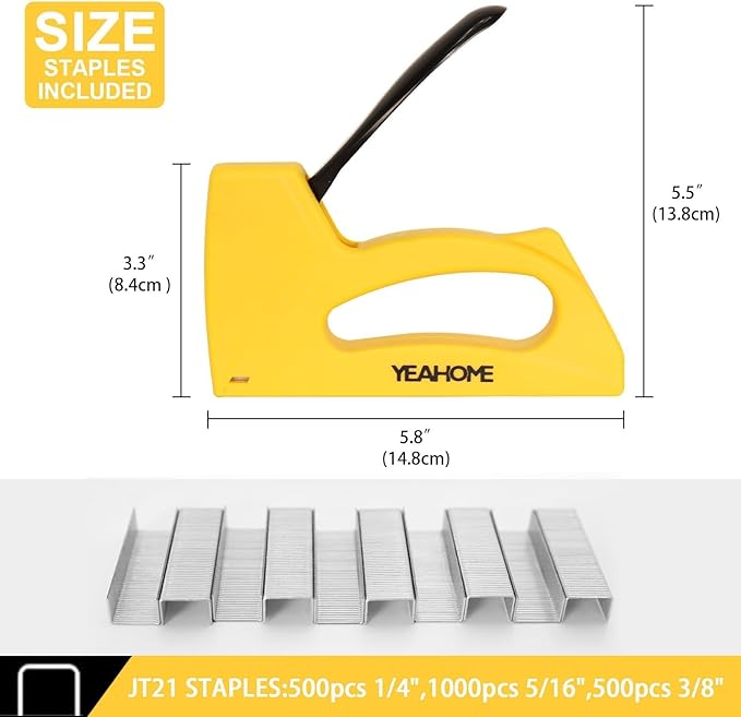 YEAHOME Light Duty Staple Gun, Upholstery Staple Gun with 2000 pcs JT 21 Staples 1/4, 5/16, 3/8 inch, Stapler Gun for Wood, Crafts, DIY, Decoration, Fabric