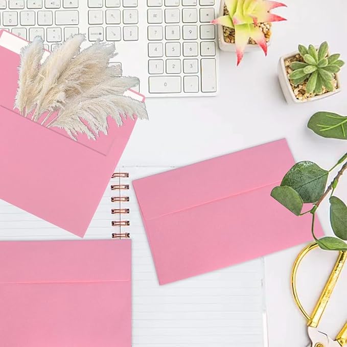 A7 Pink Envelopes, 50 Packs 5x7 Self Seal for Invitations, Greeting Cards, Mailings, Printable Invite, Wedding, Party, Photos, Postcards, Standard Letter Size 5" x 7"