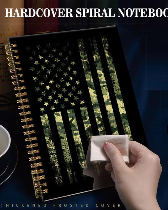 Spiral Journal Notebook,A5 Hardcover Lined Journals for Women Girl 6 x 8.3 in,120 Pages Thick Paper,Cute College Ruled Writing Notebook for Gifts Office Work School(American Flag Camouflage)