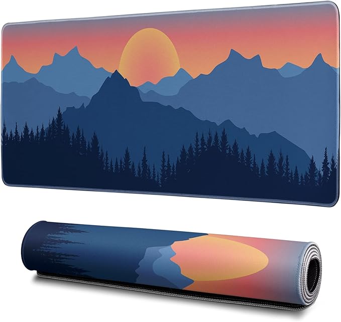 Japanese Mountain Landscape Gaming Mouse Pad XL Extended Large Mousepad with Nonslip Rubber Base Stitched Edges Laptop Computer Keyboard Desk Mat for Office Home and Game